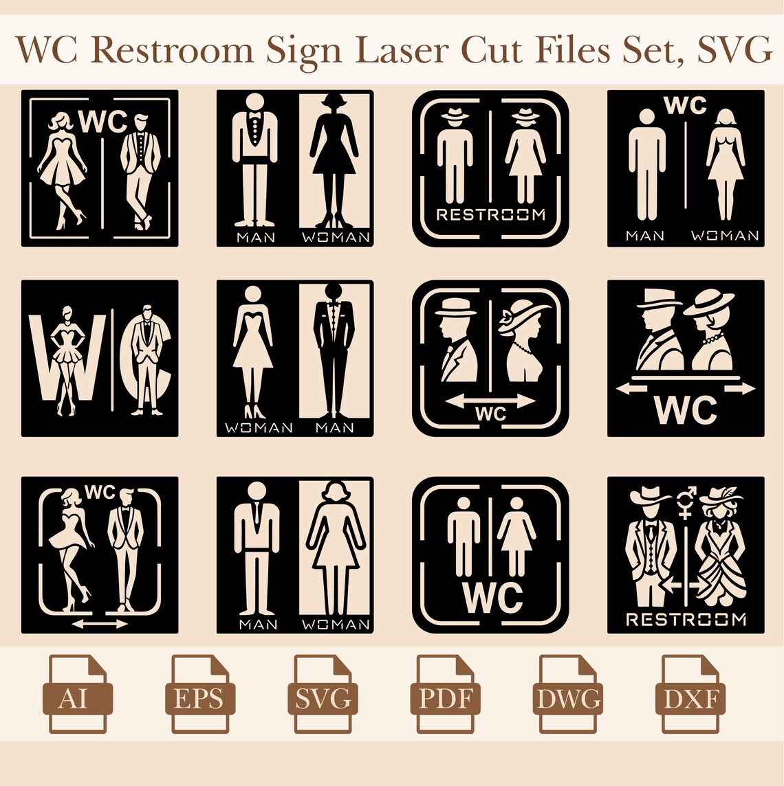 Wc Restroom Sign,wc Laser Cut Files,restroom Laser Cut Files,metal and ...