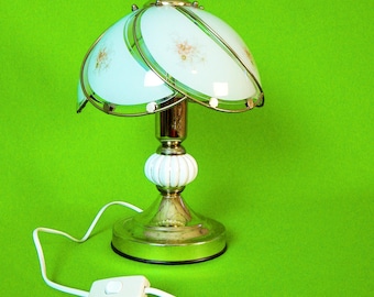 Vintage Floral Table Lamp | Glass Panels | Gold Detailing