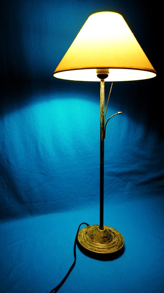 Industrial Tall Table Lamp Cream Shade Distressed Base