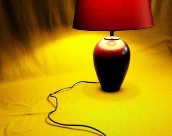 Wooden Table Lamp | Burgundy Shade | Elegant