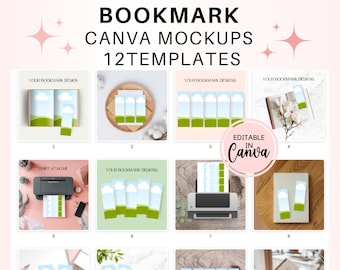 Lesezeichen-Mockup 2x6, Canva-Mockup-Vorlage, Lesezeichen-Canva-Rahmen, Drag-and-Drop-Mockup, Etsy-Listing-Mockup