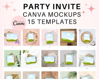 Party invitation mockup, Birthday card mockup, 5x7 card mockup, Invitation mockup Canva, Drag and drop mockup, Etsy listing mockup