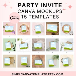 Mockup di invito per feste, Mockup di biglietto di compleanno, Mockup di biglietto 5x7, Mockup di invito Canva, Mockup con trascinamento della selezione, Mockup di inserzione Etsy