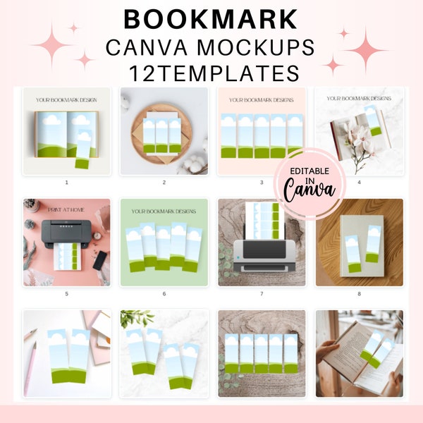 Bookmark mockup 2x6, Canva mockup template, Bookmark Canva frame, Drag and drop mockup, Etsy listing mockup