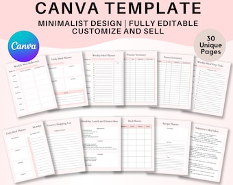 PLR Planner, KDP template, Canva Template Meal Planner Printable With Commercial Use Rights For Small Business