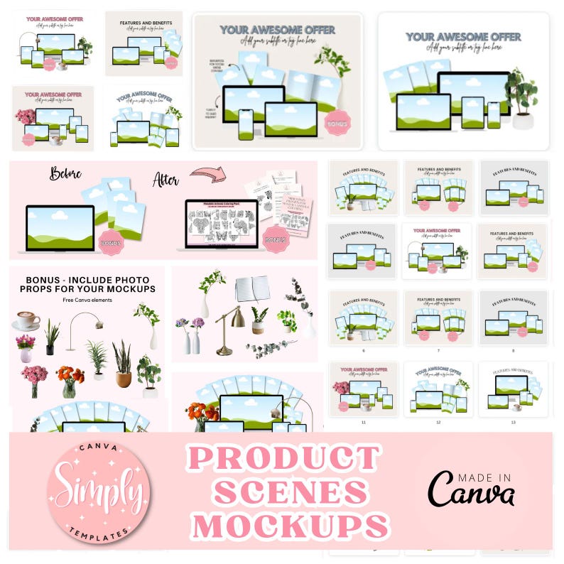 Mega Etsy Mockup Bundle | Canva Mockup Templates for Digital Products ...