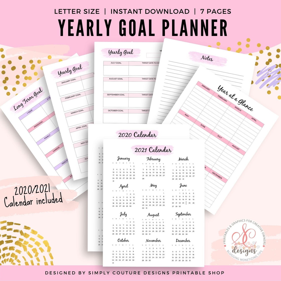 2022 2023 Yearly Goal Planner Printable Calendar Planner Etsy Singapore