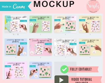 Digital *Sticker Mockup Bundle Canva Templates, Sticker Mockup, Hand Holding Sticker Mockup, Canva Designs, Etsy Mockup