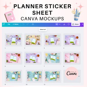 Planner stickervel mockup canvas sjablonen | Stickermodellen voor Etsy | Mockupbundel platliggend canvas | Sjablonen voor digitale productweergave