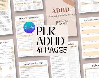 PLR ADHD Planner for Cleaning & Decluttering Canva Templates with Resell Rights for Passive Income | Us Letter, A4, 6x9 | KDP Interior