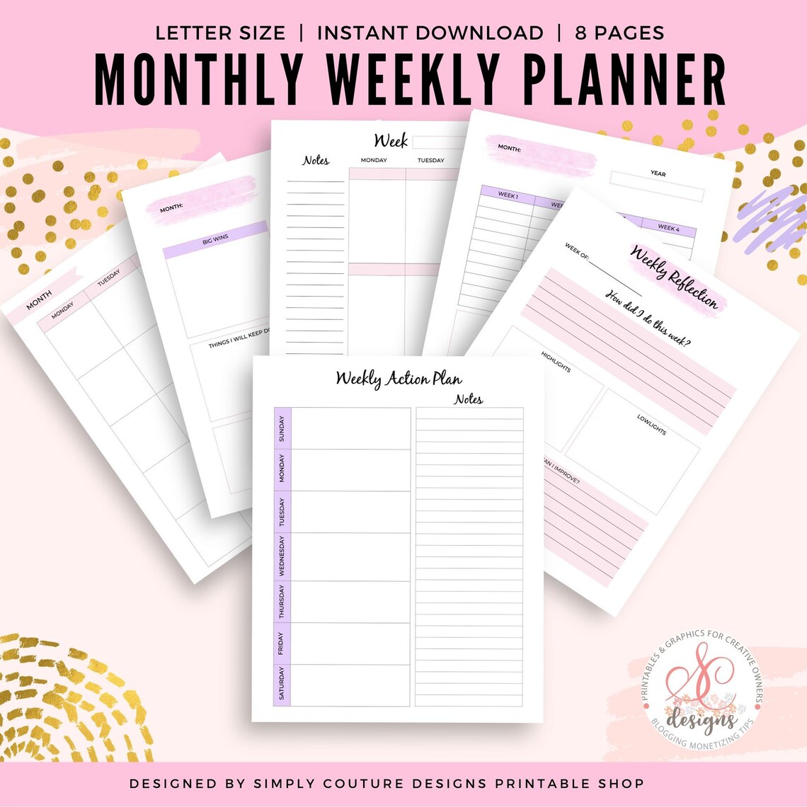 Weekly Planner Kit Monthly Planner Printable Week Plan Etsy