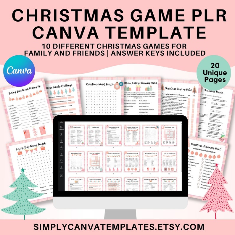 PLR Planner, KDP Template, Canva Template Christmas Games Printable