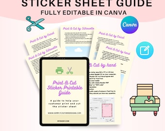 Print and Cut Stickers Guide For Cricut and Silhouette Printable Sticker Sheets, Fully Editable Canva Template