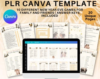 PLR Planner, KDP template, Canva Template New Year Eve Games Printable With Commercial Use Rights For Small Business