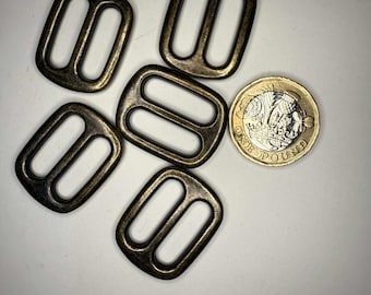 20mm Antique Brass Metal Tri-glide / Slide Buckle (Pack of 5)