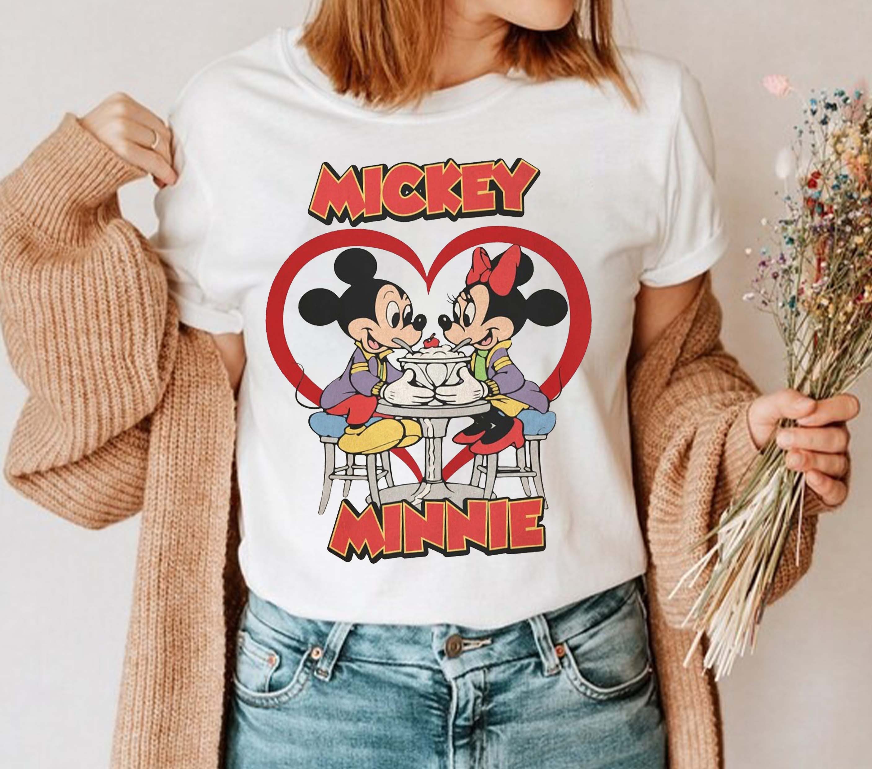 Discover Disney Mickey Minnie ice cream heart, Disney Valentine T-Shirts