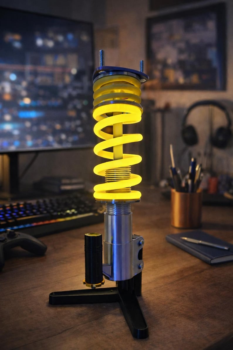 Lámpara de escritorio con suspensión en espiral, regulable, con diseño de automóvil, lámpara de noche única impresa en 3D, hecha a mano, regalo para amantes de los coches.
