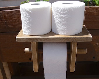 T-PAPER HOLDER with SHELF-- sturdy and uniQue-all reclaimed wood-extra storage for 2 rolls or air freshener-a great conversation piece