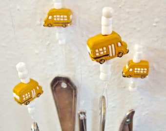 WIND CHIME made from REcycled Silverware,small handmade and painted beads"The Wheels on the BUS Go Round and Round"spelled  in letter beads