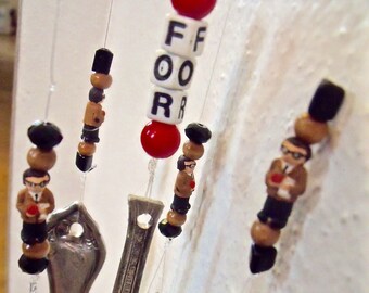 Wind Chime made from REcycled SILVERWARE and small handmade and painted TEACHER beads and "An Apple For Teacher" spelled out in letter beads