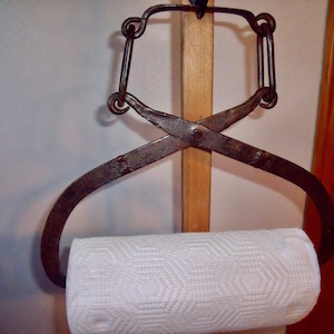 SALE--number 14 ICE ToNGS PaPER ToWEL HoLDER--ReCYCLED Heavy  Black,iron Tongs--easy to hang & change roll + BONUS  roll Bounty Essentials