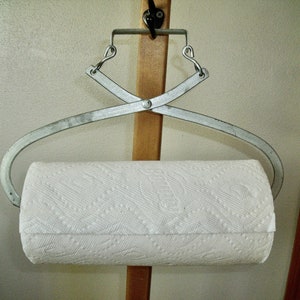 ICE TONGS PaPER ToWEL HoLDER--ReCYCLED Ice Tongs--SiLver / grey PaTina--easy to hang & change roll + BONUS  roll Bounty Essentials