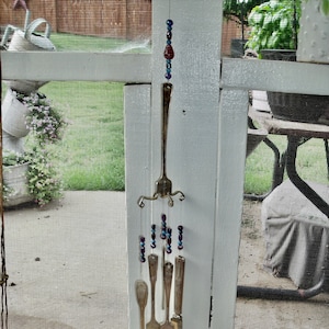 SaLe--SILVERWARE WIND CHIME--REcycled vinTage siLverWare--TurQuoise / PurpLe gLass Beads--Use indoors or out--gr8T  gifT idea--so reLaxing