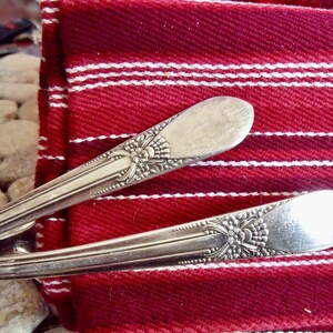 TIEBACKS REcycLed anTiQue SPOONS--matching pair--4 1/2&quot; spoon handles SHOW--fLattened spoon bowLs attach to your wall/window casing(#2)