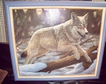 WOLF CaNVAS "Just For Fun"--27 1/2" X 23 1/2"--professional bLue frame--artist "CS FOREST" Crista Forest 1995