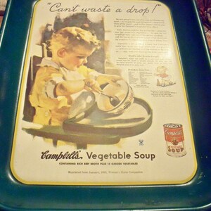 CAMPBELL&#39;S SOUP Tray--1993 reproduction of 1935 &quot;Woman&#39;s Home Companion&quot; magazine ad--&quot;Can&#39;t Waste a Drop&quot;--