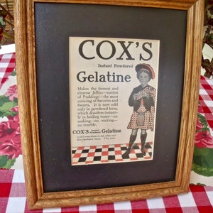 COX&#39;S Instant Powdered GELATINE  AD---Very oLD---company in Edinburgh,Scotland---matted and framed with non-glare glass back in the 1990&#39;s