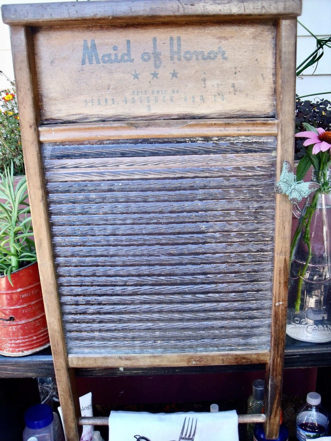 Sale maid of Honor GLASS WASHBOARD Wall Iron Butterfly Knob