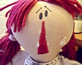 RAG DOLL  20"--"Friends Are My Favorite Things"--red pig tails--wearing a dress and pantaloons