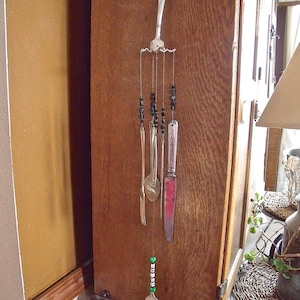 SALE--LUCK of The IRISH Silverware Wind Chimes-REcYcLed,REpurposed,UPcycled siLverWaRe with Shamrock beads and black and green gLass BeaDs