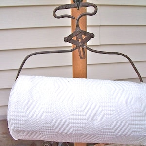 SALE--PaPER ToWEL HoLDER-anTiQue&quot;People&#39;s Ice Corporation&quot; IcE TonGs REpurposed-rusty paTina--+--FREE roll of Bounty Essentials Paper Towels