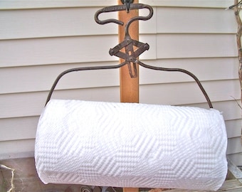 SALE--PaPER ToWEL HoLDER-anTiQue"People's Ice Corporation" IcE TonGs REpurposed-rusty paTina--+--FREE roll of Bounty Essentials Paper Towels