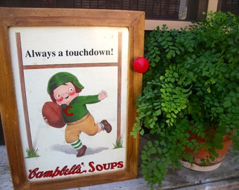 SALE--WaLL CABINET tin sign  &quot;Always A Touchdown!--Campbell&#39;s Soups&quot;--wonderful spice cabinet cupboard--aWeSoMe and CuTe---16&quot; x 12&quot; x 5&quot;