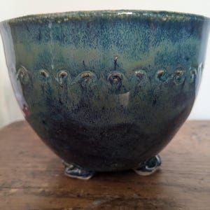 Blue glazed and patterned plant pot