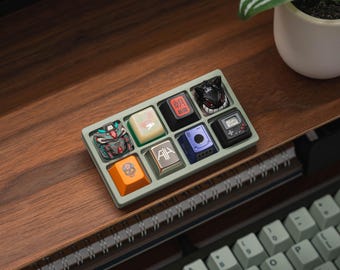 カスタマイズ可能なArtisanキーキャップトレイ 4x2 ミディアム | 8個のメカニカルキーボードMXキーキャップを表示 | 複数の色とアクセント