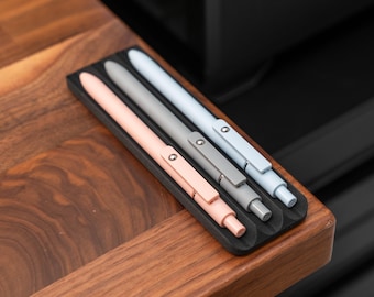 3 Pen Tray with Accent | Modern Desk Organizer Accessories | Minimal Pen and Pencil Holder | Multiple Colors