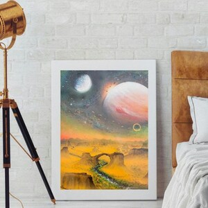 space fantasy spray painting/spray paint art/planet painting/original space wall art/cosmic decor/universe artwork/celestial print/sci fi