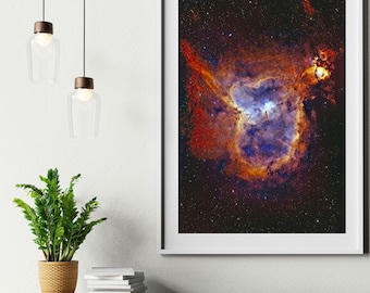 ハート星雲天体写真プリント、宇宙空間アート（デジタルダウンロード）