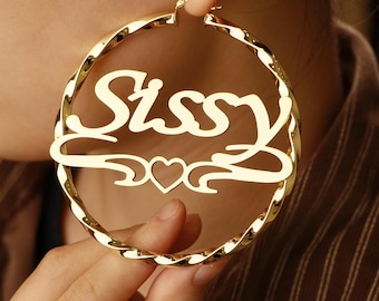 Custom Name Hoop Earrings, Personalized Gift for Mom