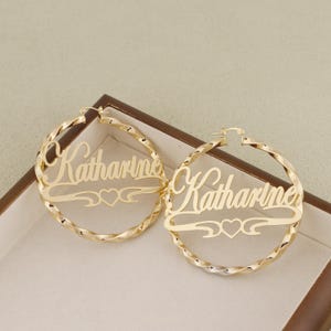 Custom Name Hoop Earrings, Heart Hoop Earrings, Custom Name Earrings, Gold Name Hoop, Nameplate Earring Hoop, Hoop Jewelry, Gifts for Her
