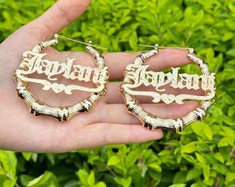 Namen Bambus Hoop Ohrringe, personalisierter Schmuck