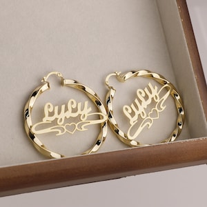 Personalized Hoop Earrings, Custom Name Earring Jewelry, Twist Earrings, Simple Jewelry, Gifts for Mom, Her Name Earring, Christmas Surprise