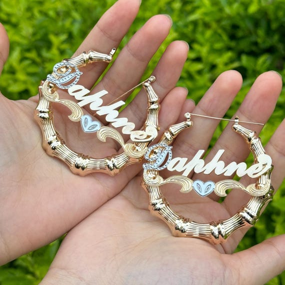 Custom Name Bamboo Hoop Earrings: Personalized Jewelry Gift
