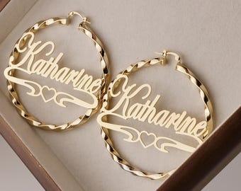 Custom Name Hoop Earrings, Personalized Large Earrings