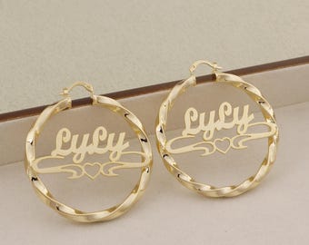 Custom Name Hoop Earrings, Personalized Gold Jewelry
