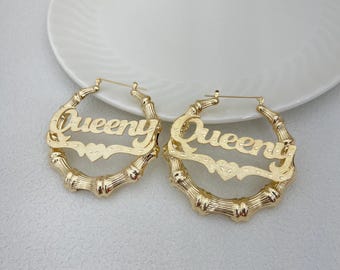 Namen Bambus Hoop Ohrringe, personalisierter Schmuck